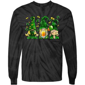 Irish Drinking Team Gnomes Holding Shamrock St Patrick's Day Tie-Dye Long Sleeve Shirt