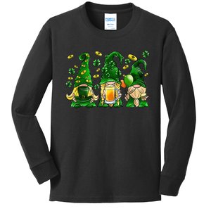 Irish Drinking Team Gnomes Holding Shamrock St Patrick's Day Kids Long Sleeve Shirt