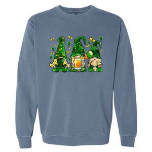 Irish Drinking Team Gnomes Holding Shamrock St Patrick's Day Garment-Dyed Sweatshirt