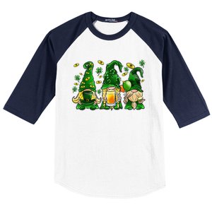 Irish Drinking Team Gnomes Holding Shamrock St Patrick's Day Baseball Sleeve Shirt