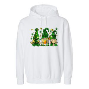 Irish Drinking Team Gnomes Holding Shamrock St Patrick's Day Garment-Dyed Fleece Hoodie