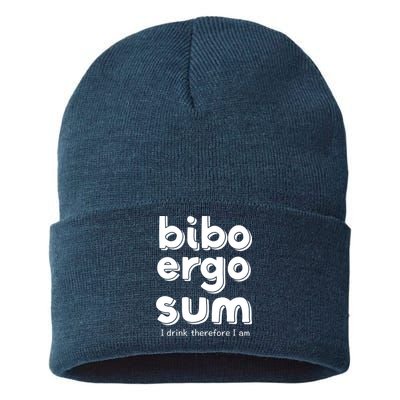 I Drink Therefore I Am Bibo Ergo Sum Philosophy Sustainable Knit Beanie