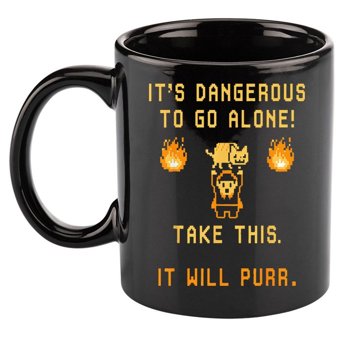 ITS DANGEROUS TO GO ALONE! TAKE THIS. IT WILL PURR. 11oz C Handle Ceramic Mug