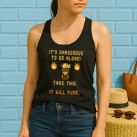 ITS DANGEROUS TO GO ALONE! TAKE THIS. IT WILL PURR. Womens Tank Top