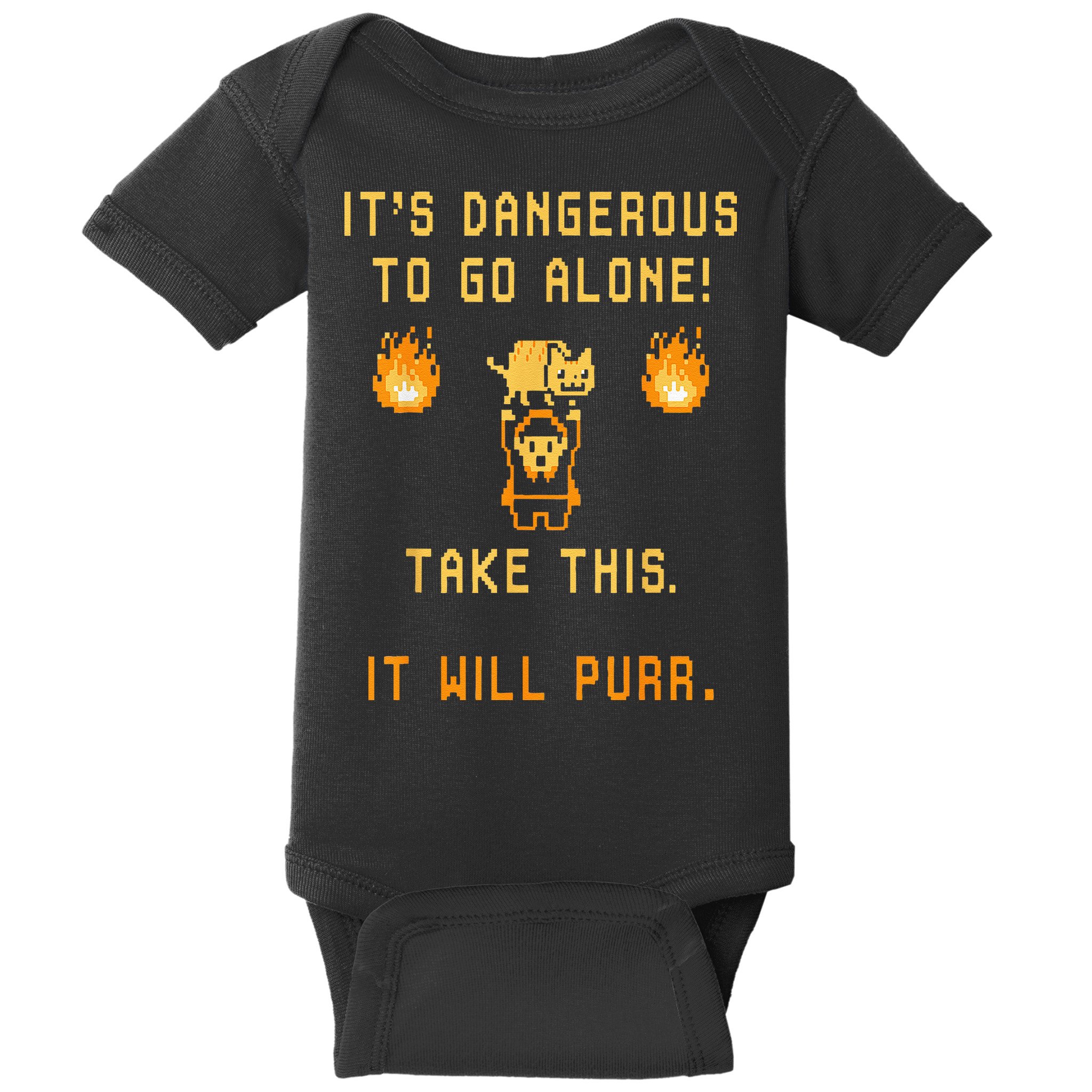 ITS DANGEROUS TO GO ALONE! TAKE THIS. IT WILL PURR. Baby Bodysuit