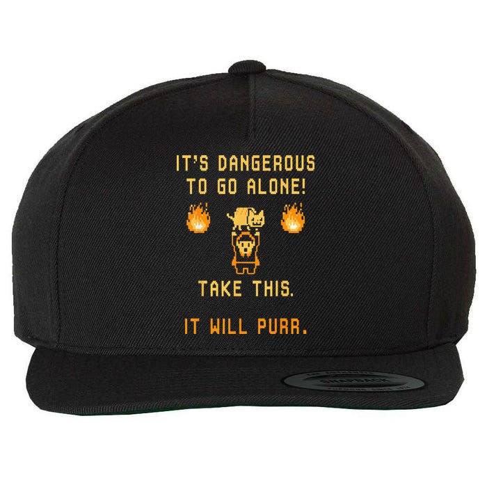 ITS DANGEROUS TO GO ALONE! TAKE THIS. IT WILL PURR. Wool Snapback Cap