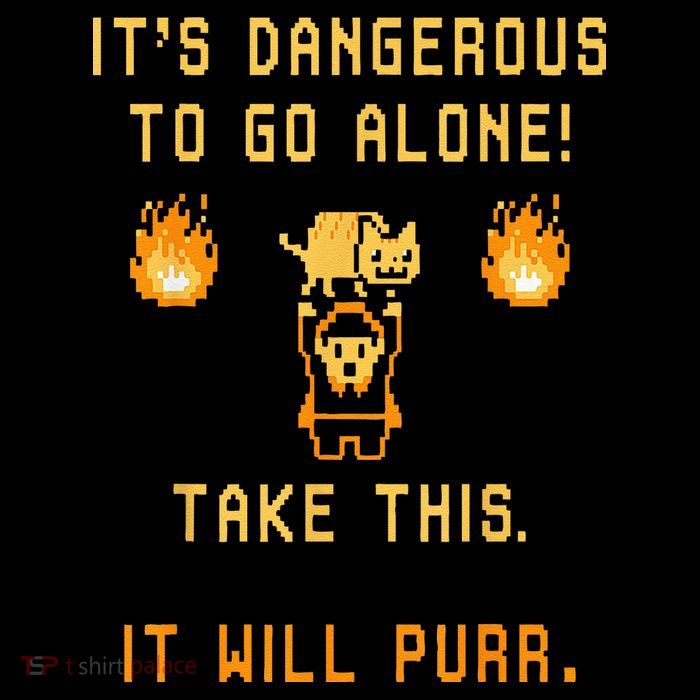 ITS DANGEROUS TO GO ALONE! TAKE THIS. IT WILL PURR. Kids T-Shirt