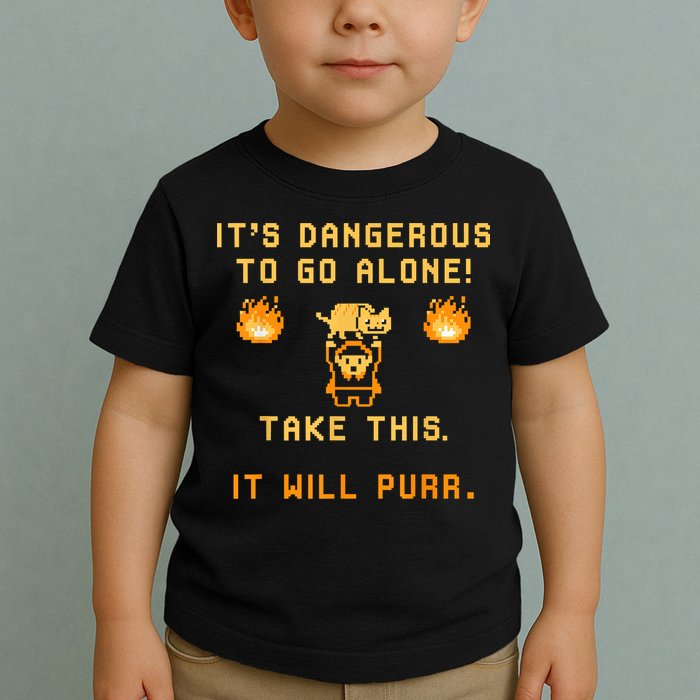 ITS DANGEROUS TO GO ALONE! TAKE THIS. IT WILL PURR Toddler T-Shirt