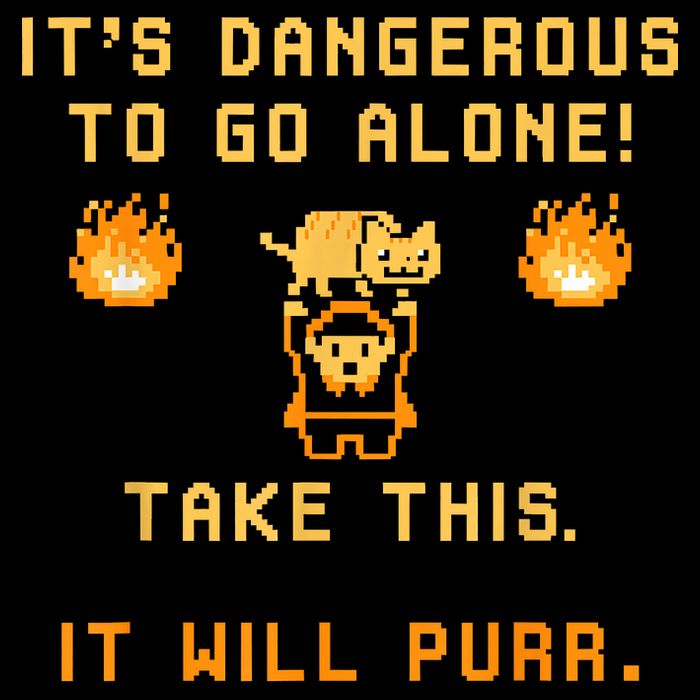ITS DANGEROUS TO GO ALONE! TAKE THIS. IT WILL PURR Womens T-Shirt