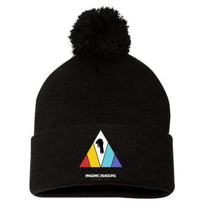 I.M.A.G.I.N.E. D.R.A.G.O.N.S Triangle Logo Red Yellow Mint Purple Pom Pom 12in Knit Beanie