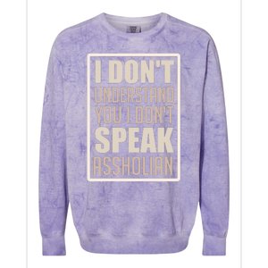 I Don't Understand You I Don't Speak Assholian Funny Colorblast Crewneck Sweatshirt