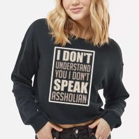 I Don't Understand You I Don't Speak Assholian Funny Cropped Pullover Crew