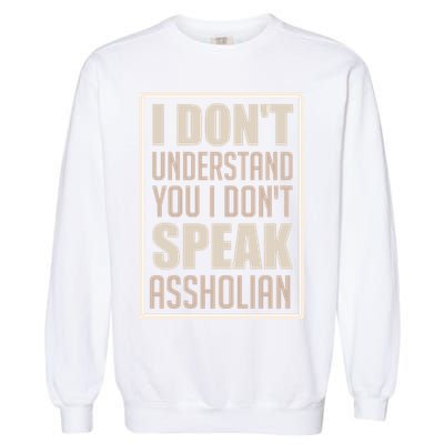 I Don't Understand You I Don't Speak Assholian Funny Garment-Dyed Sweatshirt
