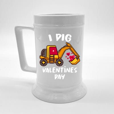 I Dig Valentines Day Excavator Construction Gift Beer Stein