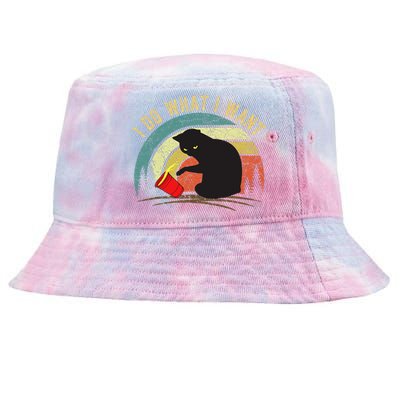 I Do What I Want Cat Coffee Black Cat Red Cup Funny Graphic Tie-Dyed Bucket Hat