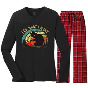 I Do What I Want Cat Coffee Black Cat Red Cup Women's Long Sleeve Flannel Pajama Set 