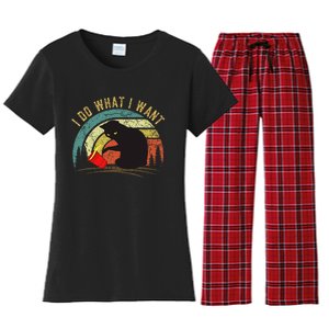 I Do What I Want Cat Coffee Black Cat Red Cup Women's Flannel Pajama Set