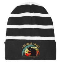 I Do What I Want Cat Coffee Black Cat Red Cup Striped Beanie with Solid Band