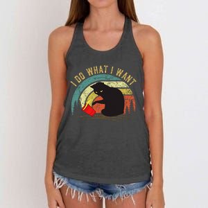 I Do What I Want Cat Coffee Black Cat Red Cup Women's Knotted Racerback Tank