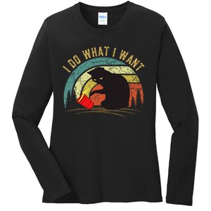 I Do What I Want Cat Coffee Black Cat Red Cup Ladies Long Sleeve Shirt