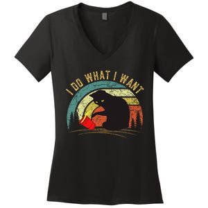 I Do What I Want Cat Coffee Black Cat Red Cup Women's V-Neck T-Shirt