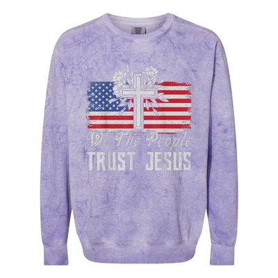 Independence Day We The People Trust Jesus Vintage US Flag Colorblast Crewneck Sweatshirt