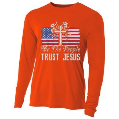 Independence Day We The People Trust Jesus Vintage US Flag Cooling Performance Long Sleeve Crew