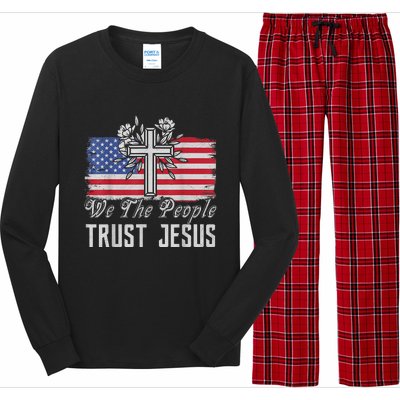 Independence Day We The People Trust Jesus Vintage US Flag Long Sleeve Pajama Set