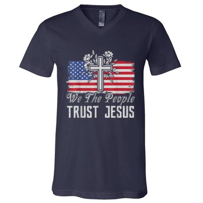 Independence Day We The People Trust Jesus Vintage US Flag V-Neck T-Shirt