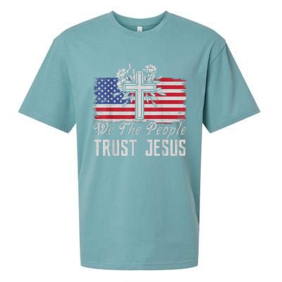 Independence Day We The People Trust Jesus Vintage US Flag Sueded Cloud Jersey T-Shirt