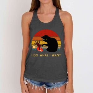 I Do What I Want Funny Black Cat Gifts Women's Knotted Racerback Tank