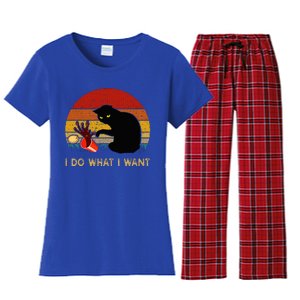 I Do What I Want Funny Black Cat Gifts Women's Flannel Pajama Set