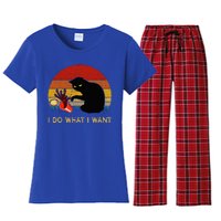 I Do What I Want Funny Black Cat Gifts Women's Flannel Pajama Set