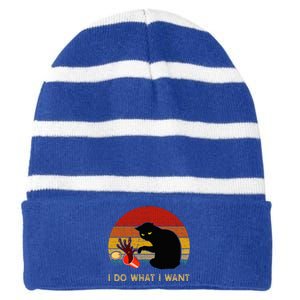 I Do What I Want Funny Black Cat Gifts Striped Beanie with Solid Band