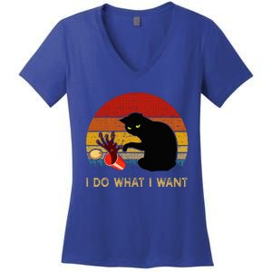 I Do What I Want Funny Black Cat Gifts Women's V-Neck T-Shirt