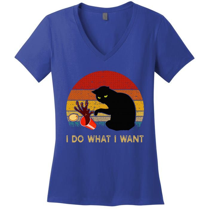 I Do What I Want Funny Black Cat Gifts Women's V-Neck T-Shirt