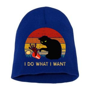 I Do What I Want Funny Black Cat Gifts Short Acrylic Beanie