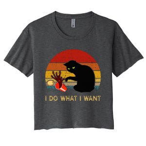 I Do What I Want Funny Black Cat Gifts Women's Crop Top Tee