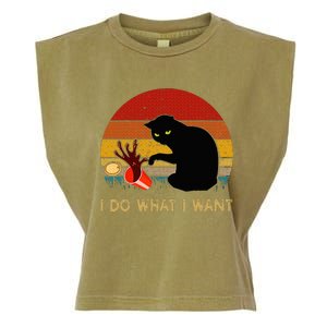 I Do What I Want Funny Black Cat Gifts Garment-Dyed Women's Muscle Tee