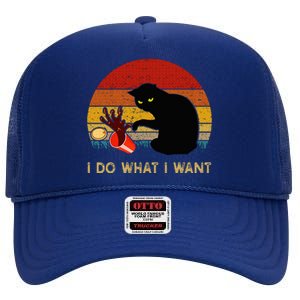 I Do What I Want Funny Black Cat Gifts High Crown Mesh Back Trucker Hat