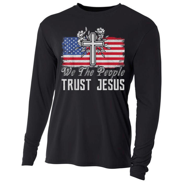 Independence Day We The People Trust Jesus Vintage US Flag Cooling Performance Long Sleeve Crew