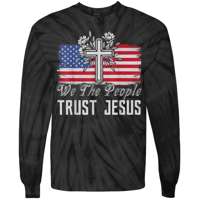 Independence Day We The People Trust Jesus Vintage US Flag Tie-Dye Long Sleeve Shirt