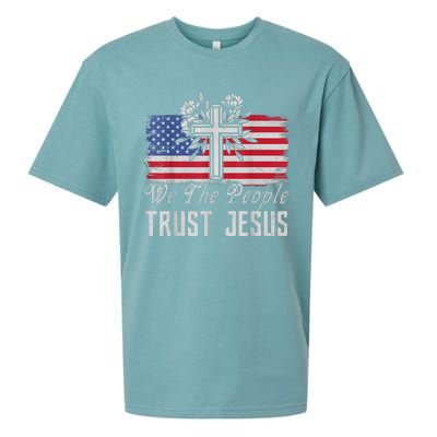 Independence Day We The People Trust Jesus Vintage US Flag Sueded Cloud Jersey T-Shirt