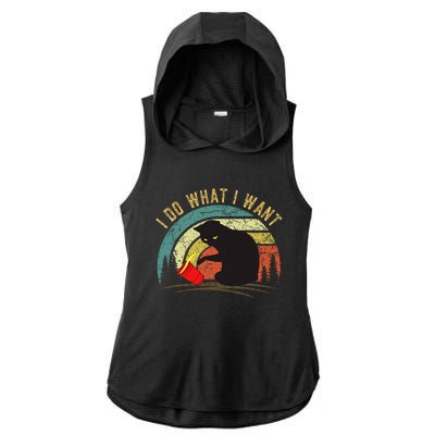 I Do What I Want Cat Coffee Black Cat Red Cup Ladies PosiCharge Tri-Blend Wicking Draft Hoodie Tank