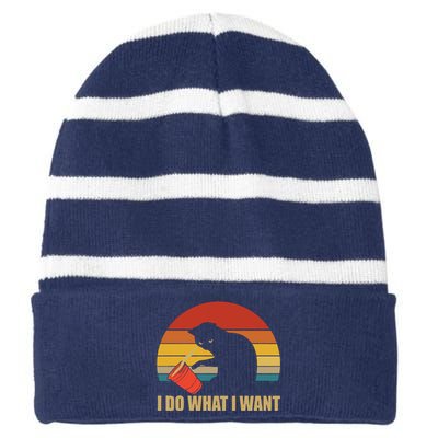 I Do What I Want Black Cat Animals Cute Cat Striped Beanie with Solid Band