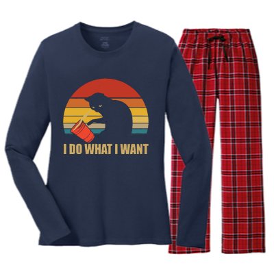 I Do What I Want Black Cat Animals Cute Cat Women's Long Sleeve Flannel Pajama Set 