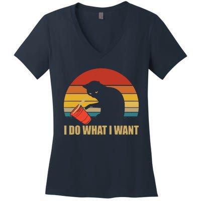 I Do What I Want Black Cat Animals Cute Cat Women's V-Neck T-Shirt