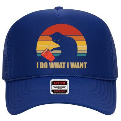 I Do What I Want Black Cat Animals Cute Cat High Crown Mesh Back Trucker Hat