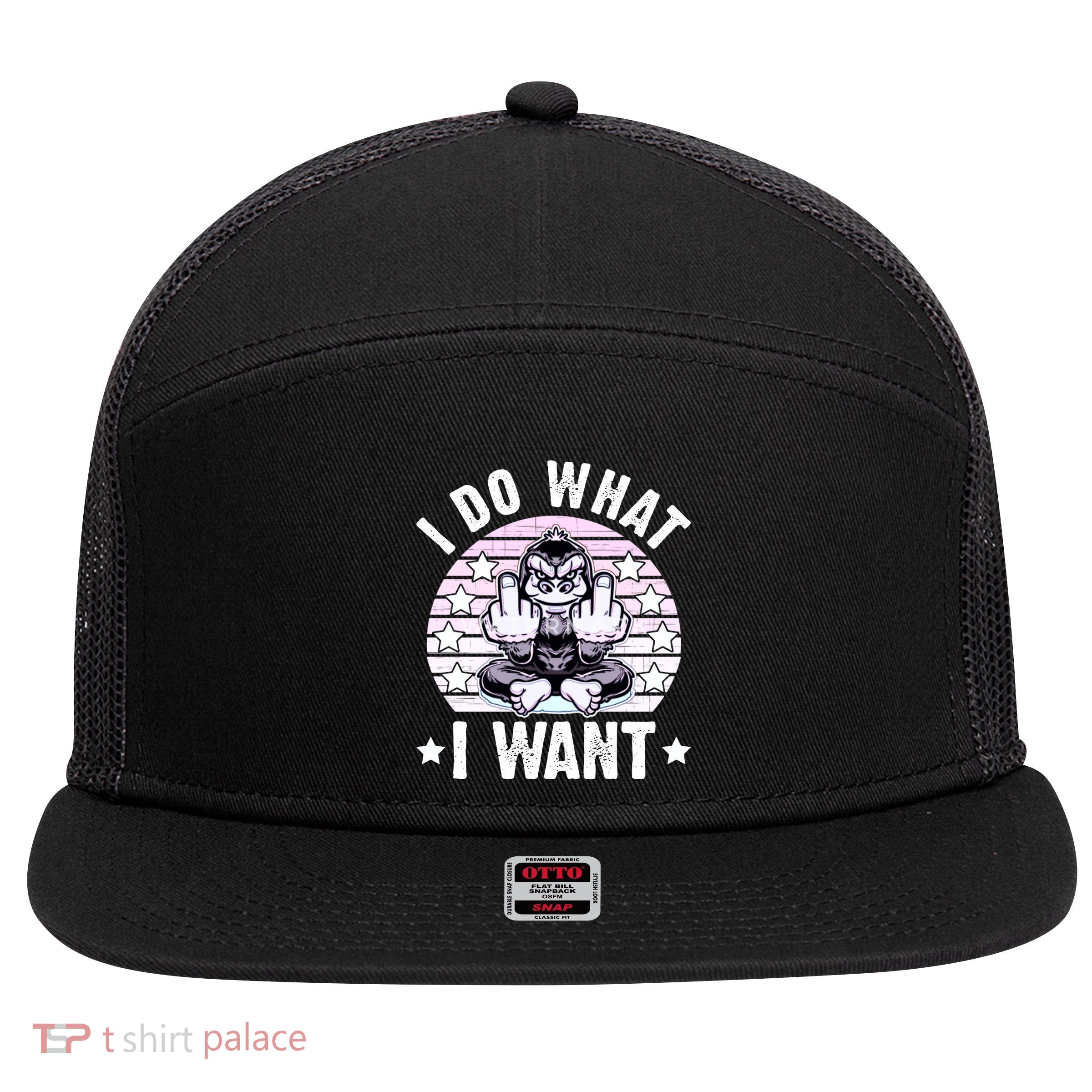 I Do What I Want Funny Monkey 7 Panel Mesh Trucker Snapback Hat
