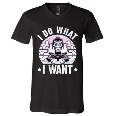 I Do What I Want Funny Monkey V-Neck T-Shirt